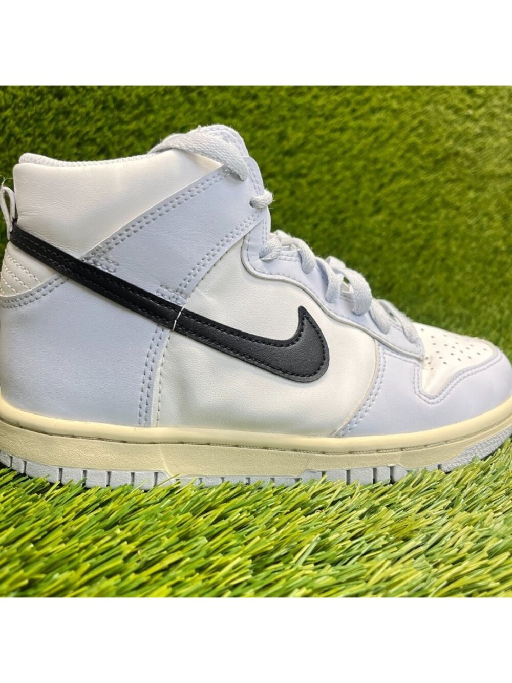 Nike Dunk High Boys Size 4Y White Blue Black Athletic Basketball Shoes Sneakers